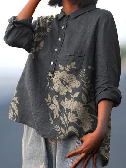 Sarah Botanical Print Relaxed Button-Down Blouse