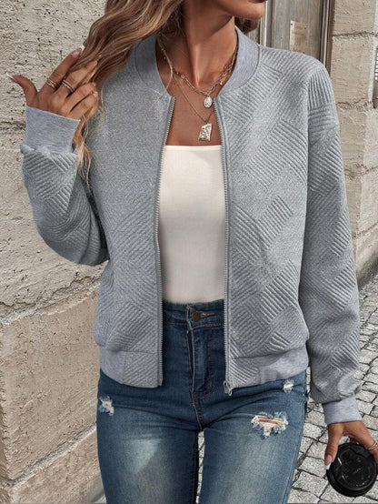 Brooklyn Textured Bomber-Style Knit Jacket