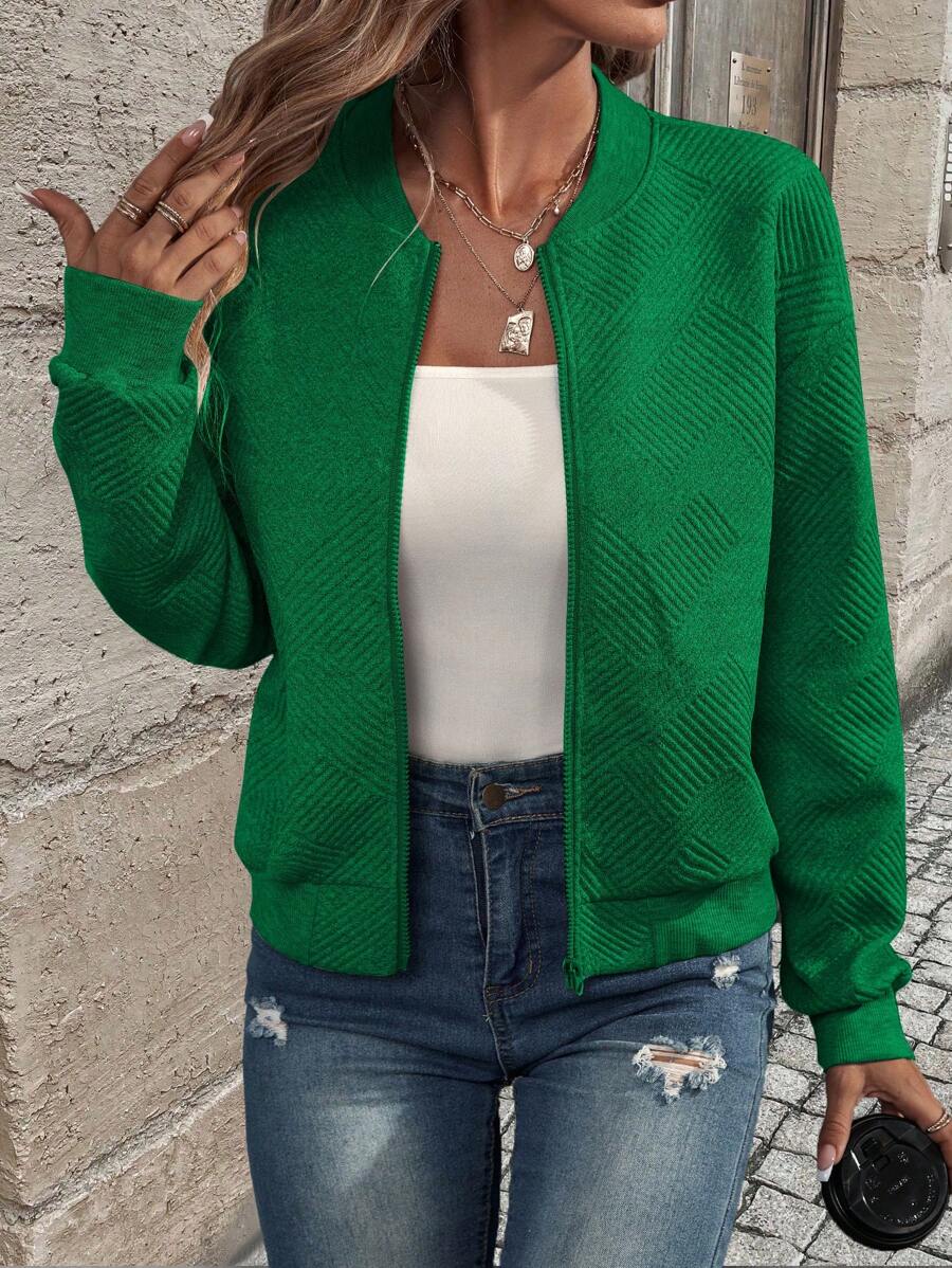 Brooklyn Textured Bomber-Style Knit Jacket