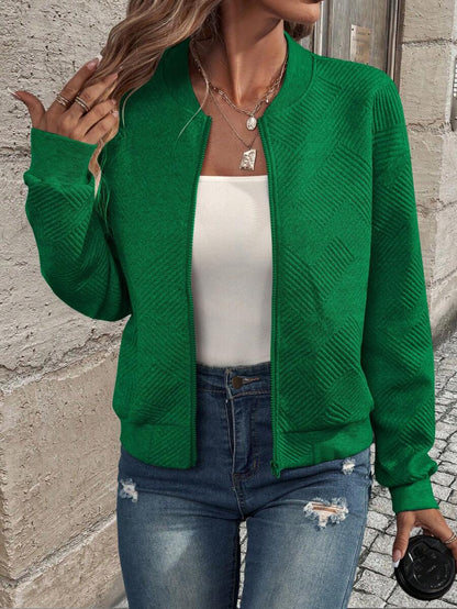 Brooklyn Textured Bomber-Style Knit Jacket