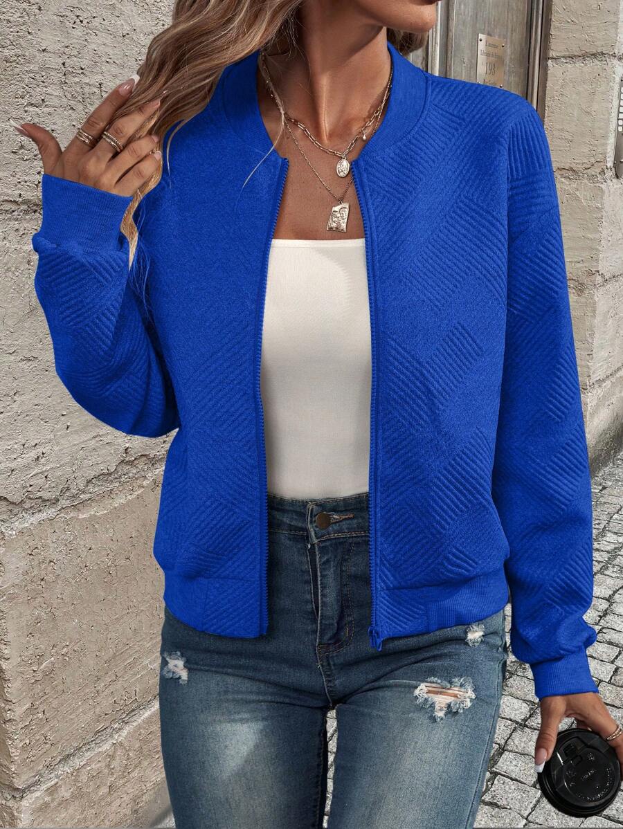 Brooklyn Textured Bomber-Style Knit Jacket