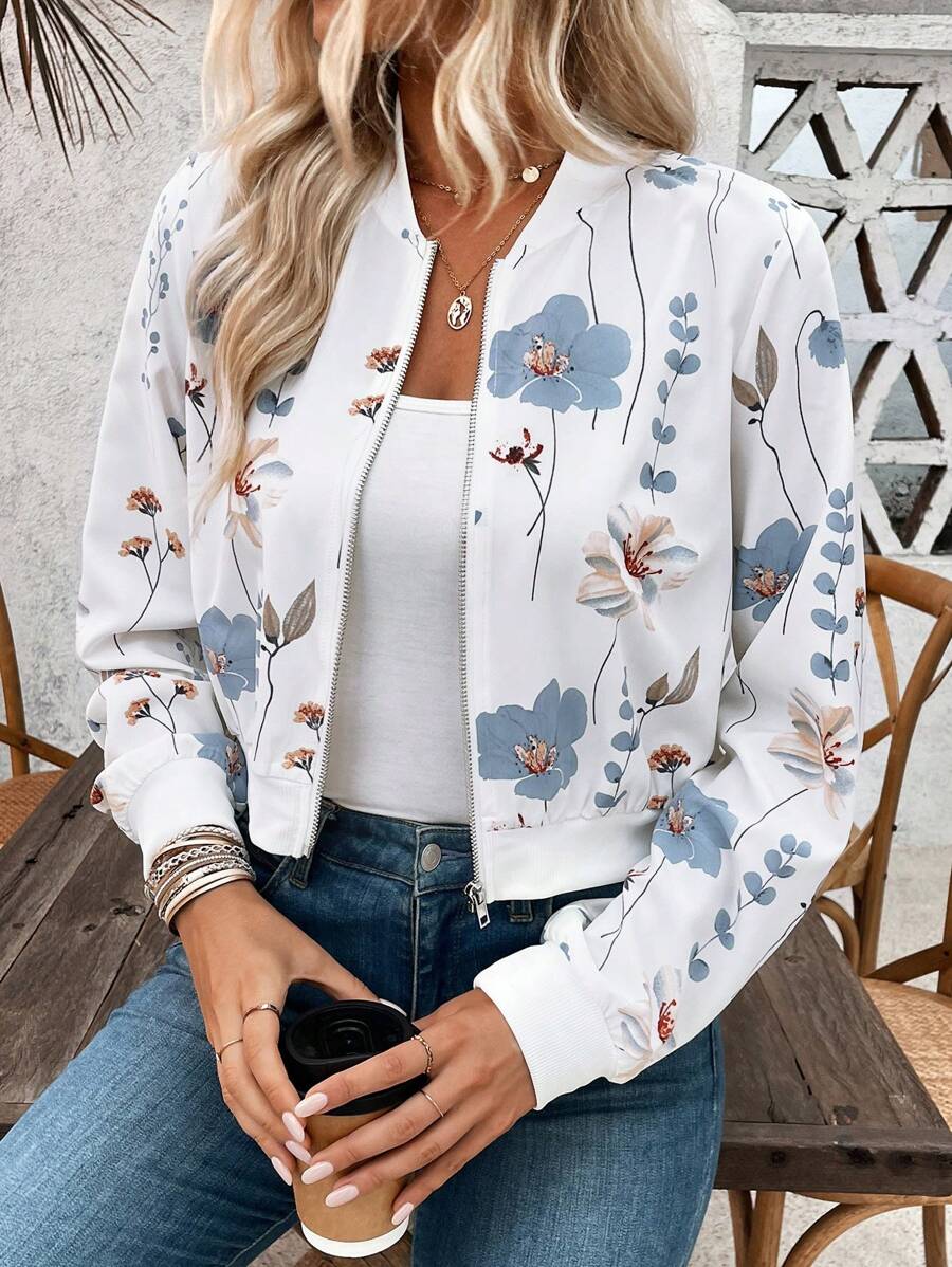 Bella Floral Bomber-Style Knit Jacket