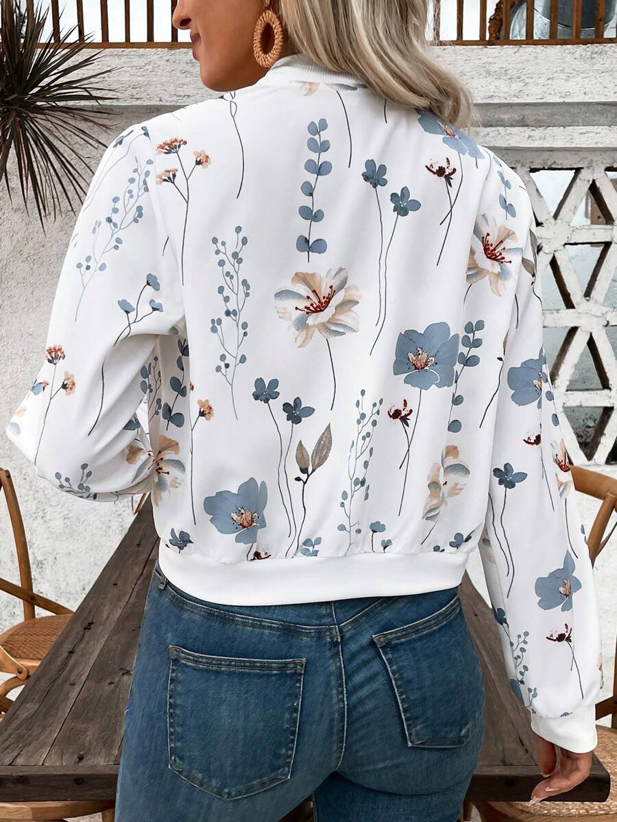 Bella Floral Bomber-Style Knit Jacket