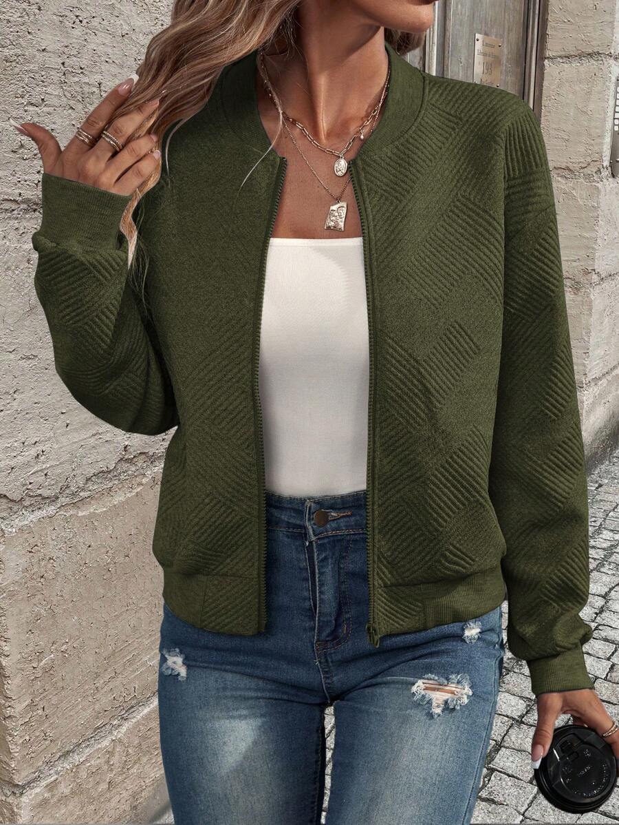 Brooklyn Textured Bomber-Style Knit Jacket