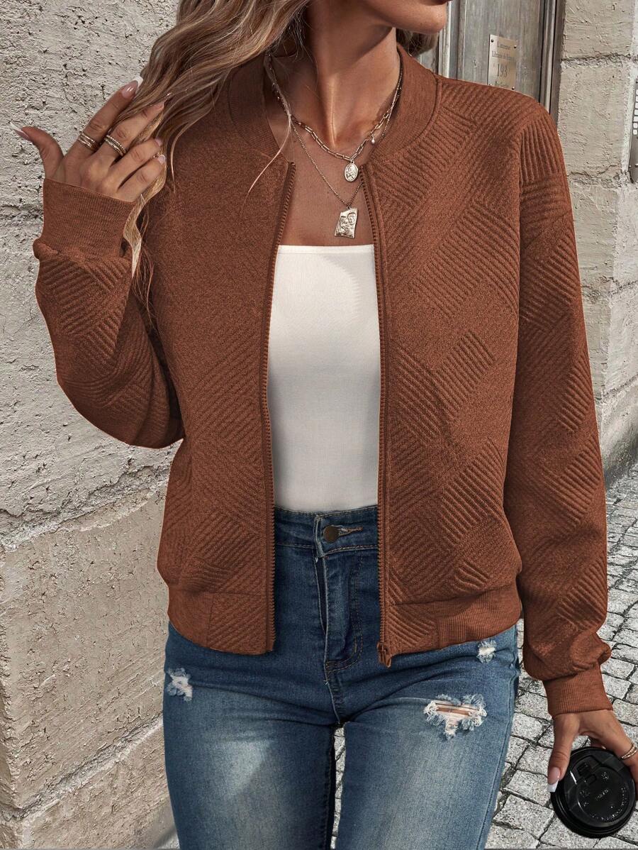 Brooklyn Textured Bomber-Style Knit Jacket