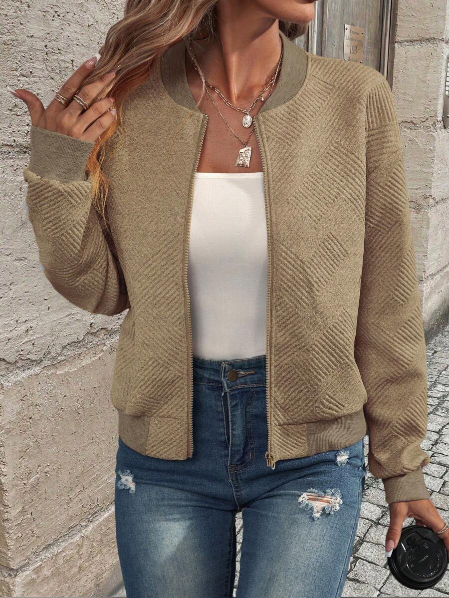 Brooklyn Textured Bomber-Style Knit Jacket