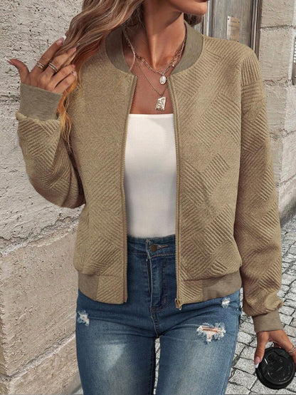 Brooklyn Textured Bomber-Style Knit Jacket