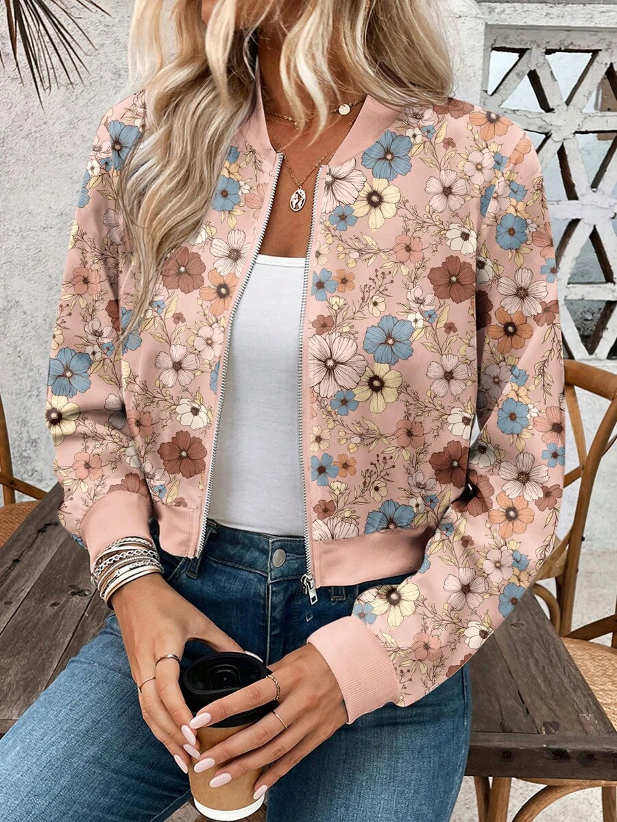 Bella Floral Bomber-Style Knit Jacket