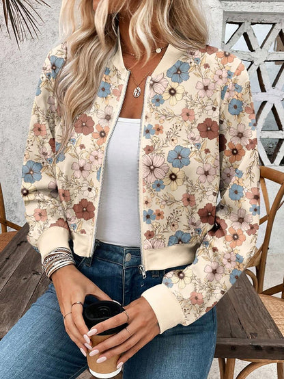 Bella Floral Bomber-Style Knit Jacket