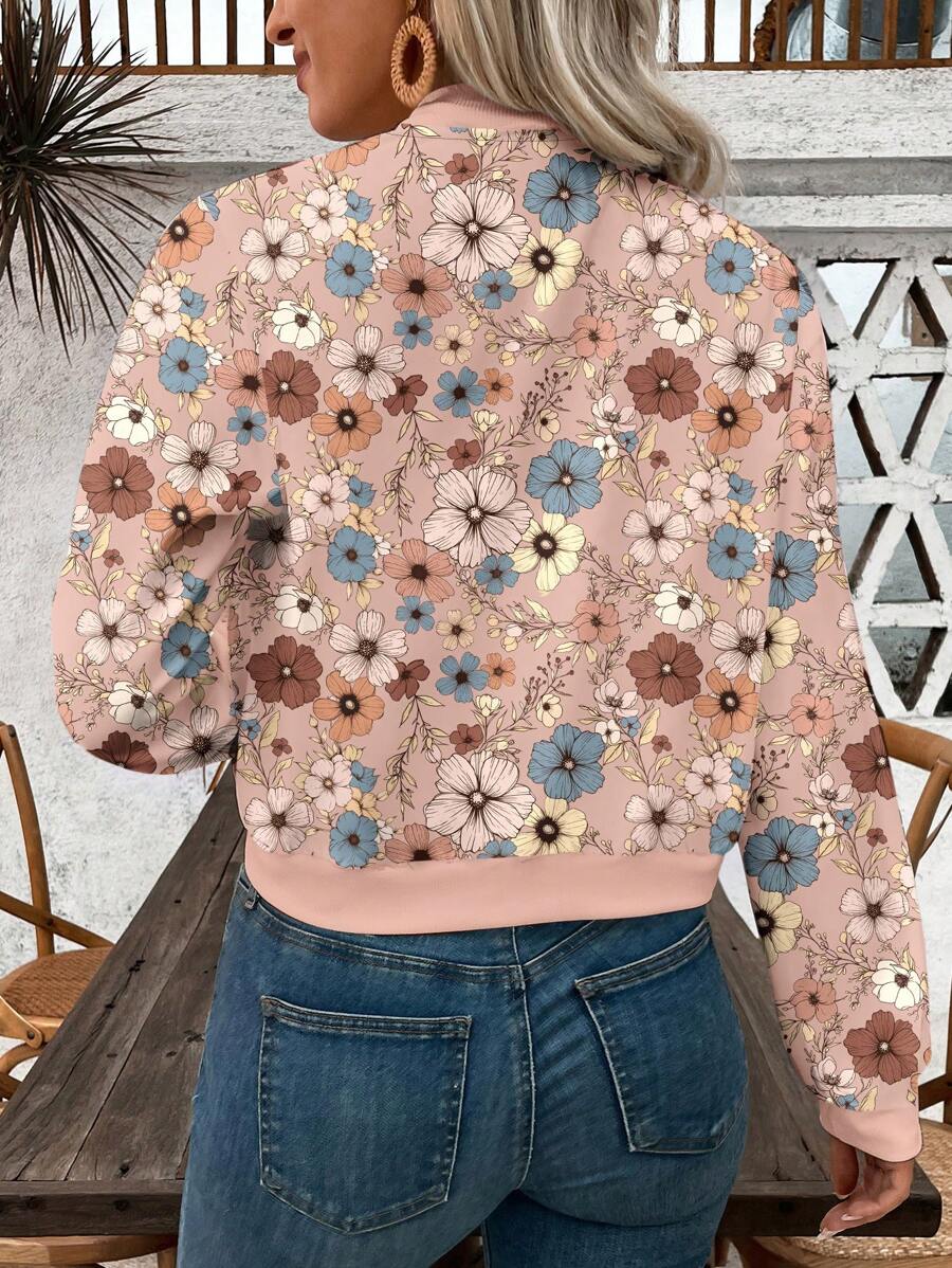 Bella Floral Bomber-Style Knit Jacket