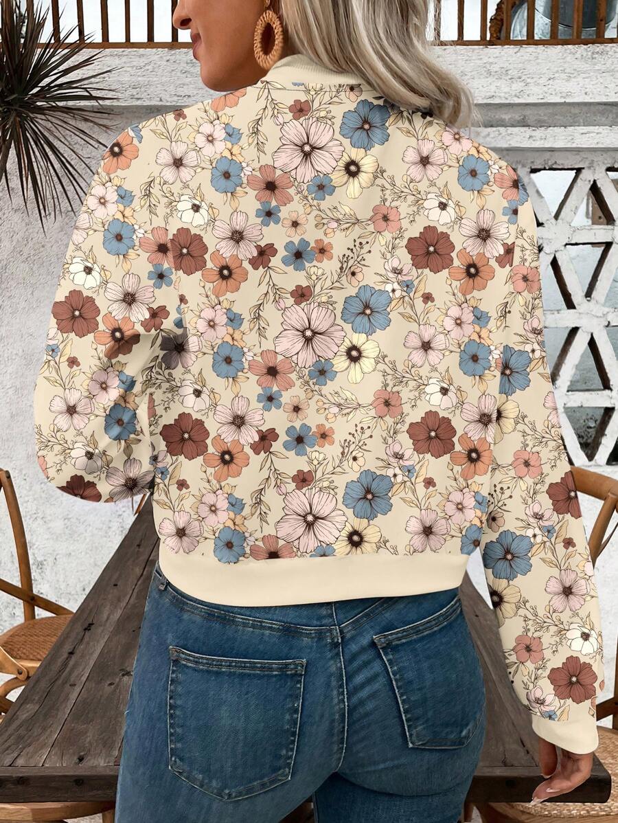 Bella Floral Bomber-Style Knit Jacket