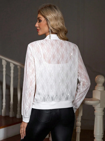 Audrey Intricate Lace Tatting Bomber Jacket