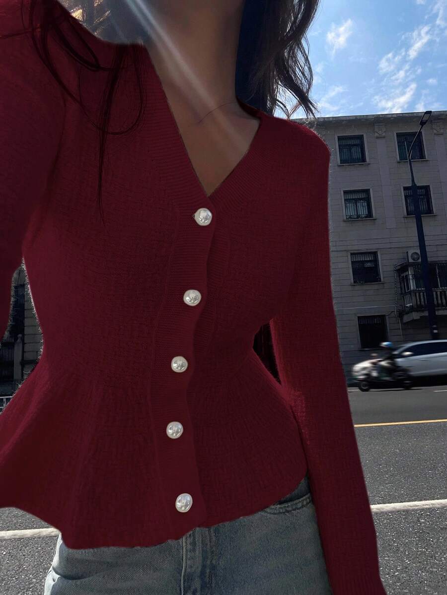 Scarlett Slim-Fit Full-Button Knit Cardigan