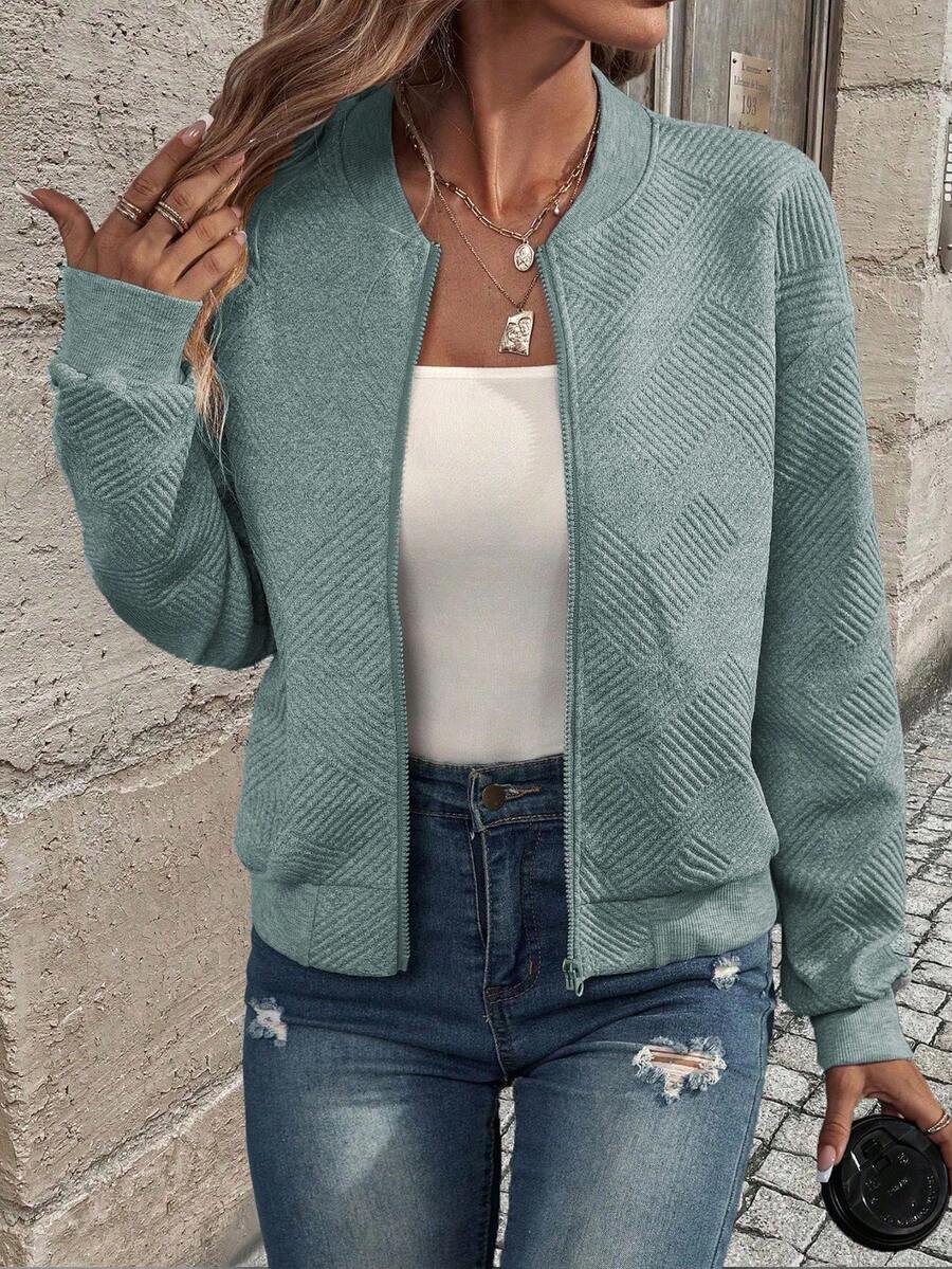 Brooklyn Textured Bomber-Style Knit Jacket