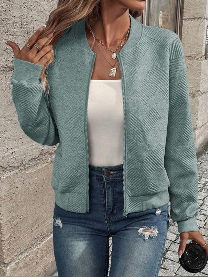 Brooklyn Textured Bomber-Style Knit Jacket