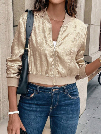 Leah Metallic Bomber-Style Zip Jacket