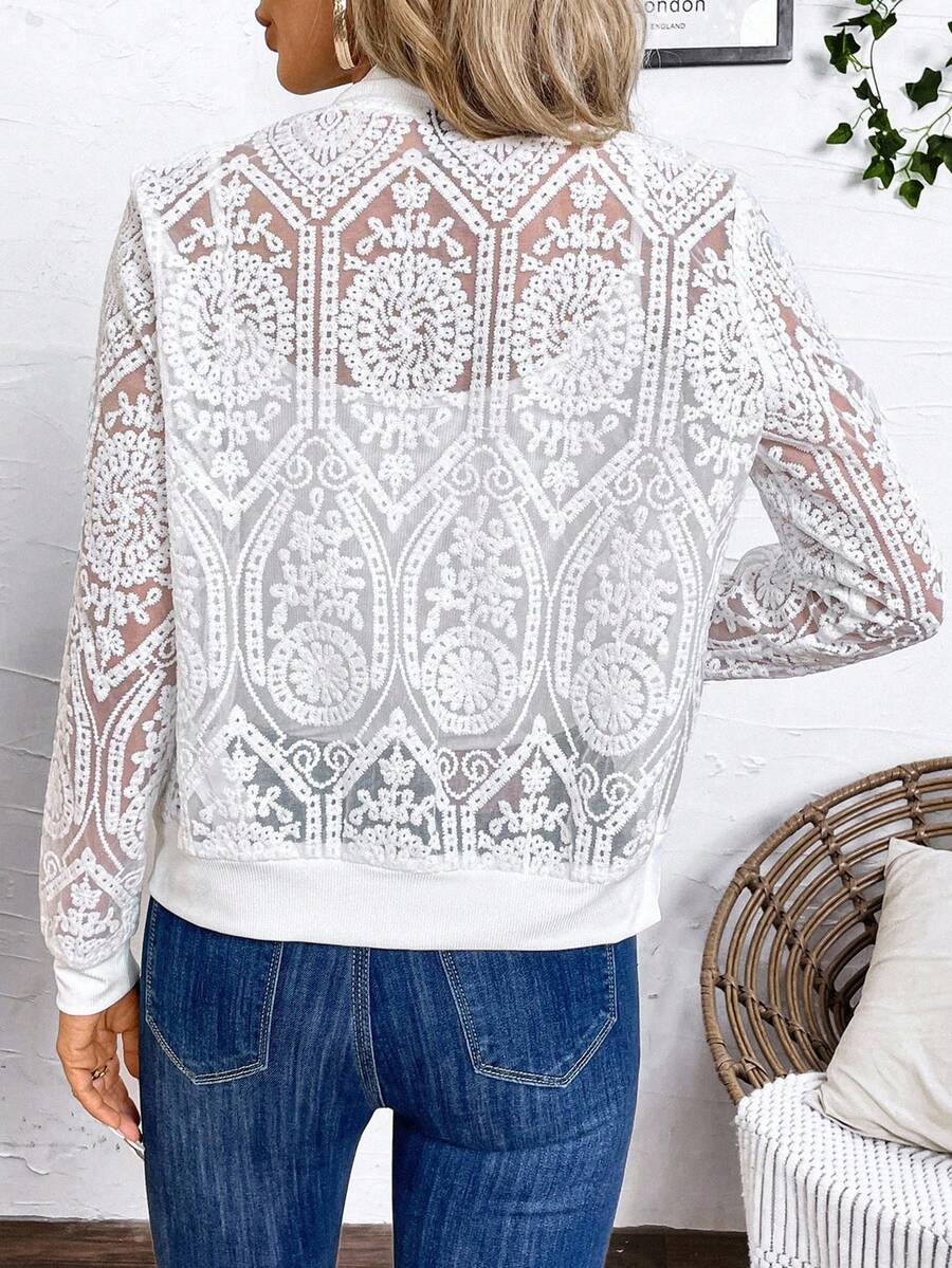 Audrey Intricate Lace Tatting Bomber Jacket