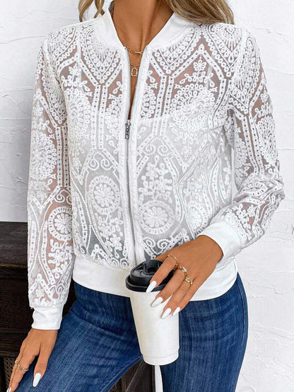 Audrey Intricate Lace Tatting Bomber Jacket