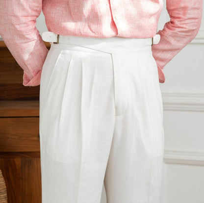 Monza Linen Blend Double Pleated Straight Fit Trousers