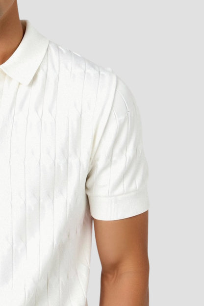 Premium V-Neck Cable Knit Polo