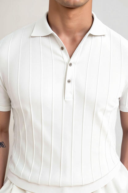 Vertical Striped Button Up Polo