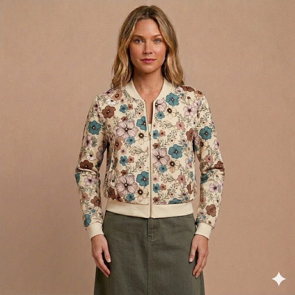Bella Floral Bomber-Style Knit Jacket