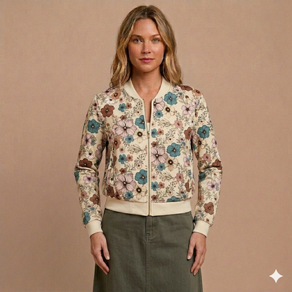 Bella Floral Bomber-Style Knit Jacket