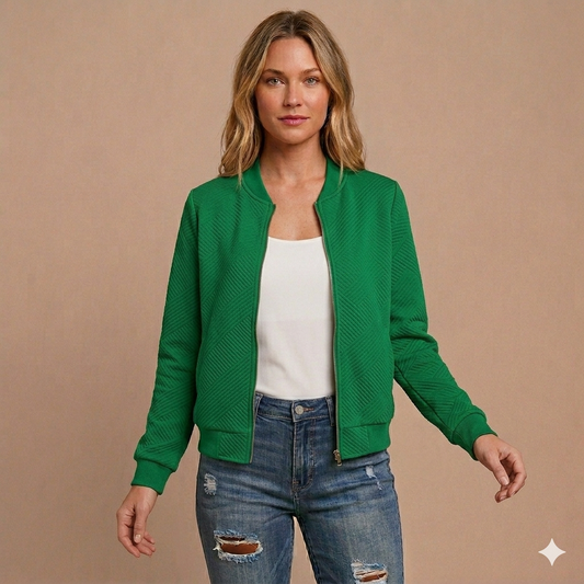 Brooklyn Textured Bomber-Style Knit Jacket