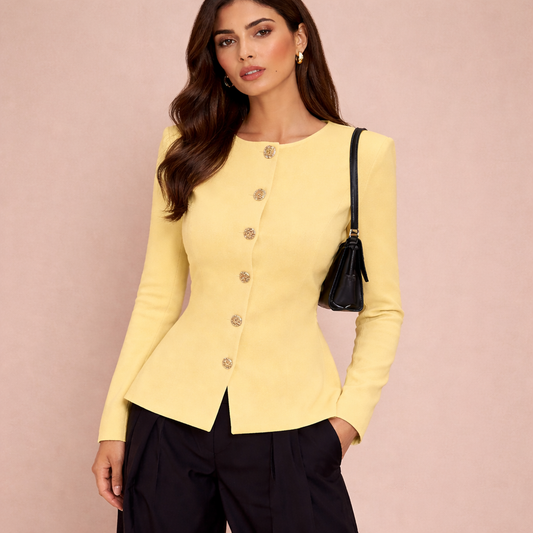 Elizabeth Slim-Fit Non-Woven Cardigan with Decorative Hardware