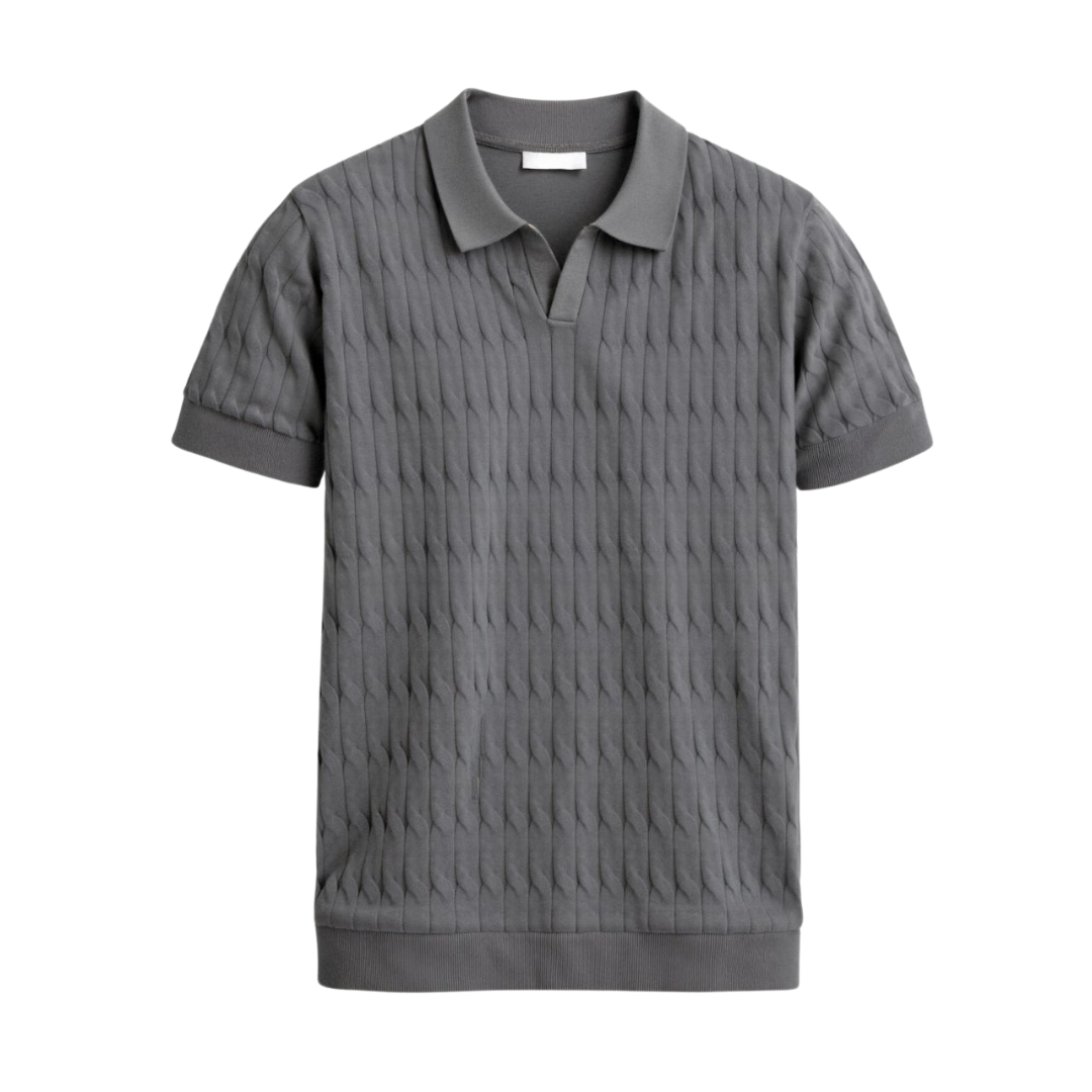 Premium V-Neck Cable Knit Polo