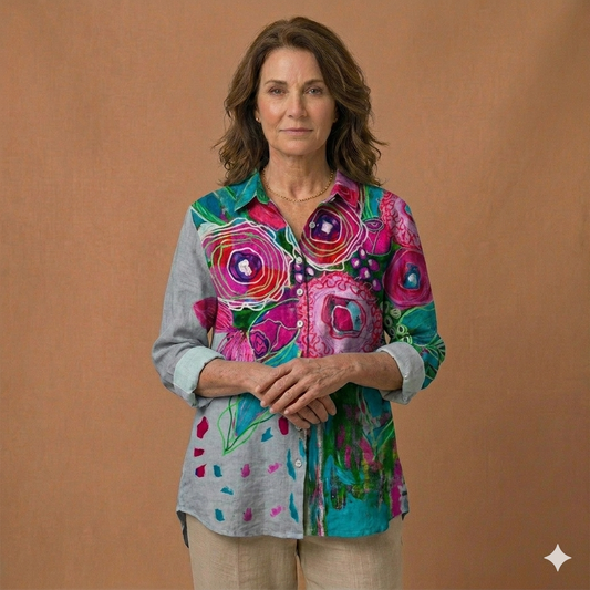 Willow Artistic Floral Single-Breasted Blouse