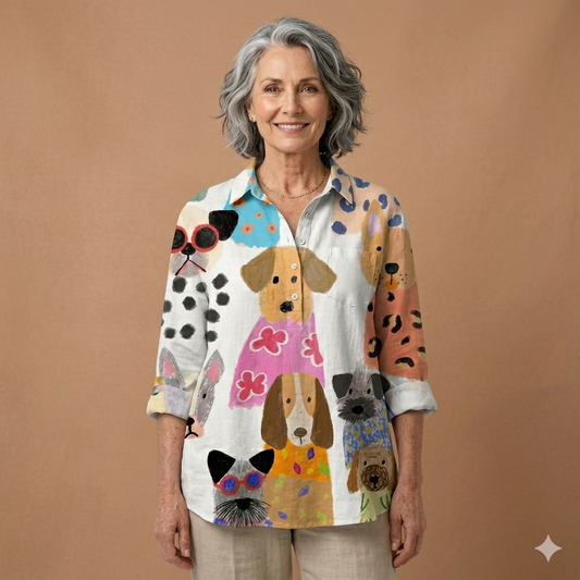 Paisley Artistic Illustrated Canine Broadcloth Shirt