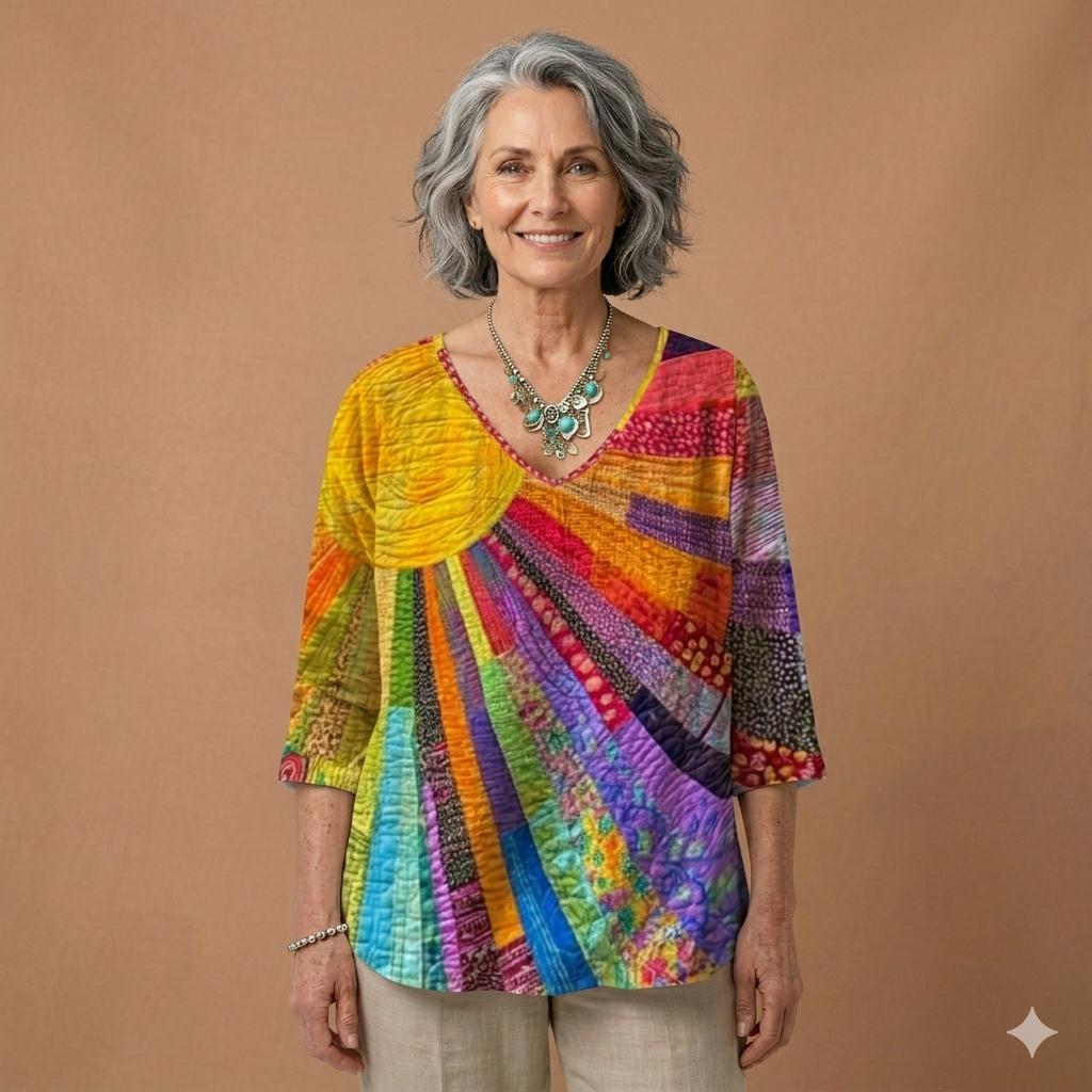 Lucy Abstract Mosaic Tatting V-Neck Top