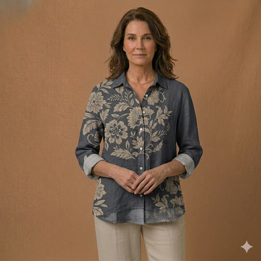 Sarah Botanical Print Relaxed Button-Down Blouse